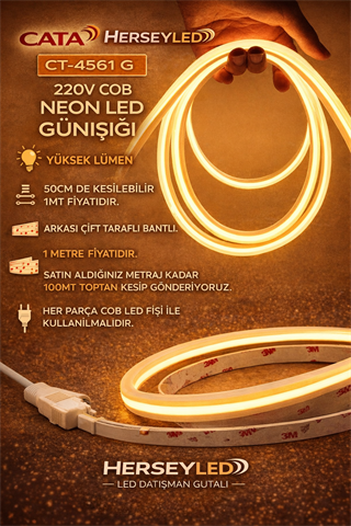 220V COB NEON LED GÜNIŞIĞI YÜKSEK LÜMEN 50CM DE KESİLEBİLİR 1MT FİYATIDIR CATA CT-4561 G