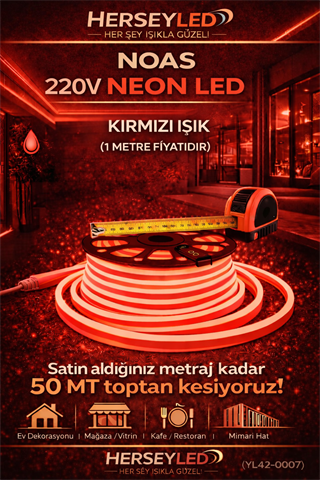 220V NEON LED KIRMIZI 8X16 MM NOAS YL42-0004