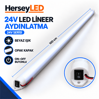 24V Beyaz Işık 100cm Opak Kapaklı On-Off Anahtarlı LED Lineer Armatür