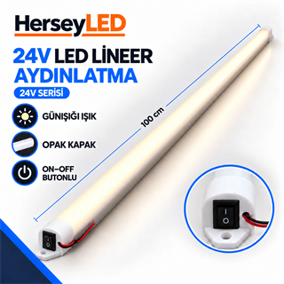 24V Günışığı Işık 100cm Opak Kapaklı On-Off Anahtarlı LED Lineer Armatür