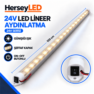 24V Günışığı Işık 100cm Şeffaf Kapaklı On-Off Anahtarlı LED Lineer Armatür
