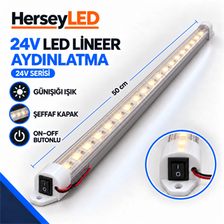 24V Günışığı Işık 50cm Şeffaf Kapaklı On-Off Anahtarlı LED Lineer Armatür