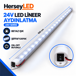 24V Beyaz Işık 100cm Şeffaf Kapaklı On-Off Anahtarlı LED Lineer Armatür