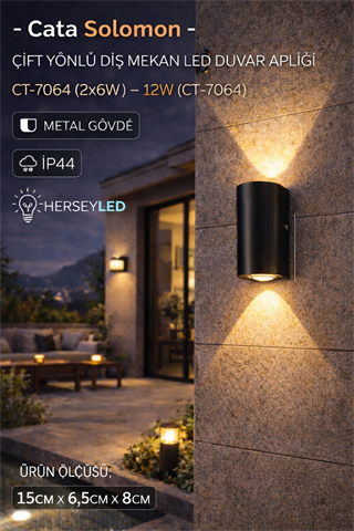 2x6W Siyah Solomon Dış Mekan Led Duvar Apliği Günışığı Cata CT-7064