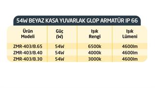 ZMR 36W GÜNIŞIĞI IŞIK - BEYAZ KASA YUVARLAK  LEDLİ GLOP ARMATÜR 3000K ZMR-403B.30  IP66