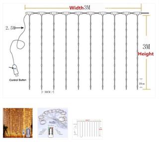 3x3 Perde LED Günışığı - 8 Fonksiyonlu Animasyon - USB Girişli Yılbaşı Perde Işık - 300 LED Günışığı Perde