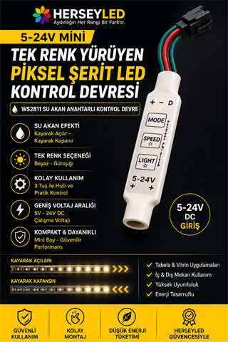 5-24V Mini Tek Renk Yürüyen Pixel Şerit Led Kontrol Devresi WS2811 Su Akan Anahtarlı Kontrol Devre