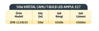 50W KRİSTAL CAMLI T-BULB LED AMPUL E27 6500K