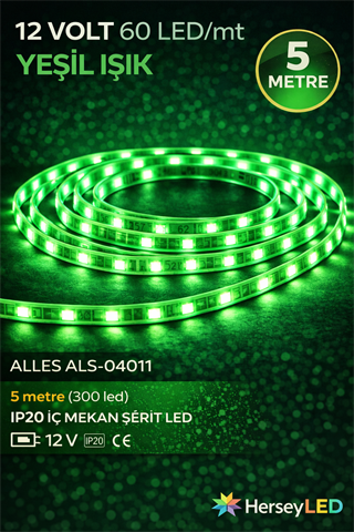 5MT ALLES İÇ MEKAN YEŞİL ŞERİT LED 12V 5630/60 LEDLİ 5 METRE