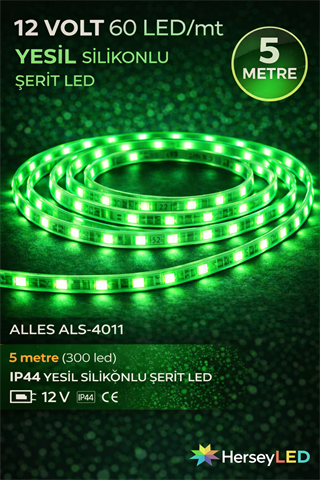 5MT ALLES SİLİKONLU YEŞİL ŞERİT LED 12V 5630/60 LEDLİ