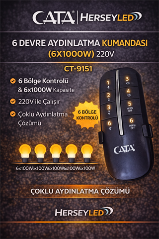 6 Devre Aydınlatma Kumandası (6X1000W) 220V  CATA Ct-9151