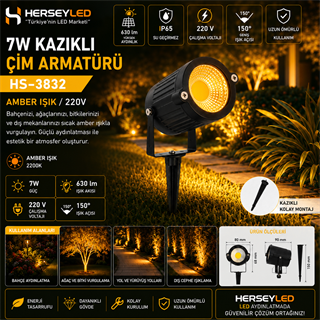 7W KAZIKLI ÇİM ARMATÜRÜ AMBER 220V ( HS-3832 ) HELİOS
