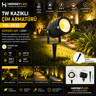 7W KAZIKLI ÇİM ARMATÜRÜ GÜNIŞIĞI 220V ( HS-3832 ) HELİOS