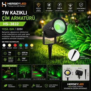 7W KAZIKLI ÇİM ARMATÜRÜ YEŞİL 220V ( HS-3832 ) HELİOS