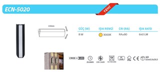 8W SİYAH KASA DIŞ MEKAN DEKORATİF GÜNIŞIĞI LED APLİK ECN-5020-30