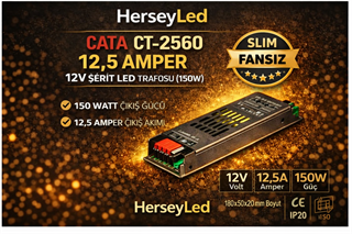 CATA CT-2560 12,5 Amper 12V Şerit Led Trafosu (150W) (Slim-Fansız) CT-2560 (CT-2560 )