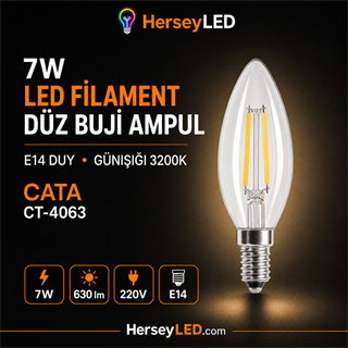 CATA CT-4063 7W LED FİLAMENT DÜZ BUJİ LED AMPUL - GÜNIŞIĞI 3200K