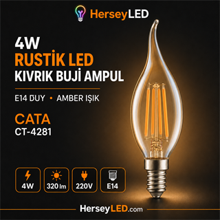 CATA CT-4281 4W Rustik LED Kıvrık Buji Ampul E14 – Amber Işık – 320 Lümen