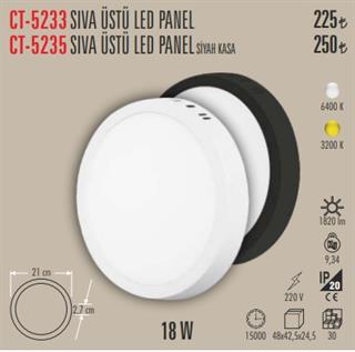 CATA CT-5233 B 18W SIVA ÜSTÜ BEYAZ KASA BEYAZ IŞIK 6500K LED PANEL