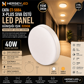 CATA CT-5664 X-PLUS 40W SIVA ÜSTÜ LED PANEL GÜNIŞIĞI IŞIK 3200K
