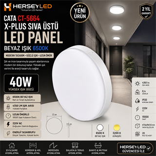CATA CT-5664 X-PLUS 40W SIVA ÜSTÜ LED PANEL BEYAZ IŞIK 6500K