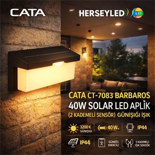 CATA CT-7083 BARBAROS 40W SOLAR LED APLİK ( 2 KADEMELİ SENSÖR ) GÜNIŞIĞI IŞIK