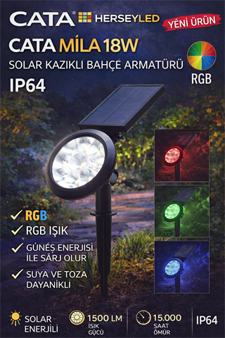 CATA (CT-7321) MİLA 18W SOLAR KAZIKLI BAHÇE ARMATÜRÜ RGB IP64