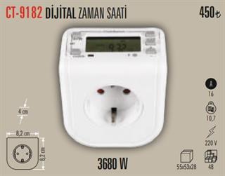 CATA CT-9182 Dijital Zaman Saati Priz Tipi - 16A - 3680W - Haftalık Programlı Zamanlayıcı