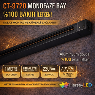 CATA CT-9720 MONOFAZE RAY ( 1-MT )  SİYAH KASA - TAM BAKIR - ALİMİNYUM GÖVDE