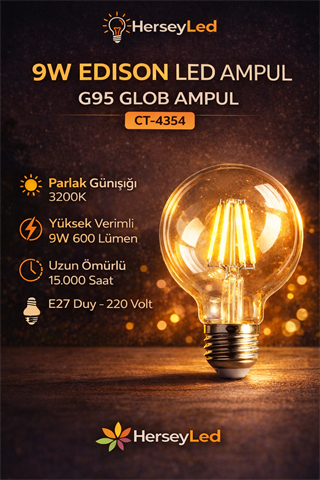CT-4354 9W EDISON LED AMPUL G95 GLOP AMPUL GÜNIŞIĞI ( BEYAZ CAM )