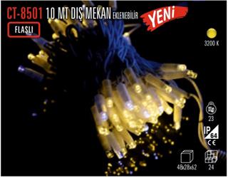 CT-8501 10mt Dış Mekan Eklenebilir ( Günışığı ) ( Flaşlı ) 100 ledli İp Led Cata