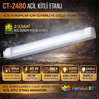 Cata CT-2480 40 Watt Acil Kitli Nemli Yer Etanj Armatür BEYAZ IŞIK 6500K