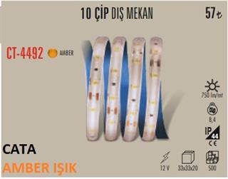Cata CT-4492 Dış Mekan Amber Renk Silikonlu Şerit LED  (5 Metre)