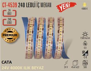 Cata CT-4539 24V 4000K Ilık Beyaz Işık 240 LED İç Mekan Şerit LED (5 Metre)