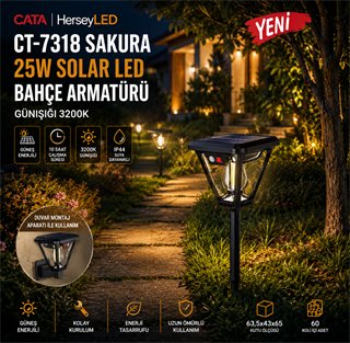 Cata Ct-7318 Sakura 25W Solar LED Bahçe Armatürü Günışığı