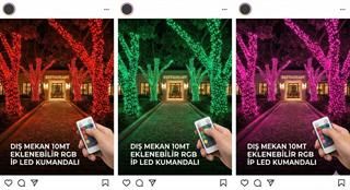 Dış mekan Saçak led RGB ışıklı / Kumandalı / Eklenebilir /  244 ledli , 5 metre genişlik  ( 30-40-70 saçak boyları )