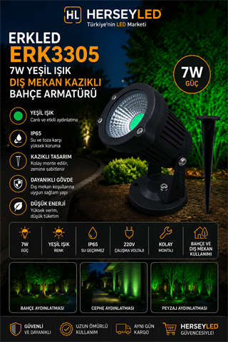 Erkled ERK-3305 7W Yeşil Işık IP65 Dış Mekan Kazıklı Bahçe Armatürü