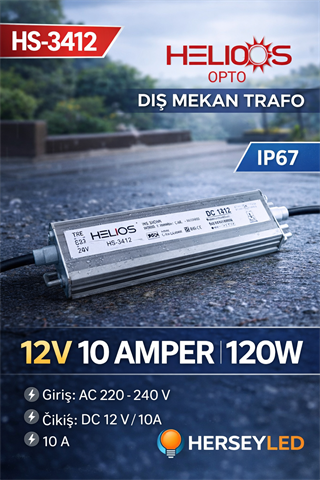 HELİOS (HS-3412) 12V 10 AMPER DIŞ MEKAN TRAFO 120W - IP67