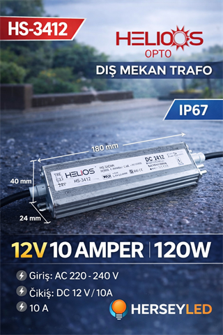 HELİOS (HS-3412) 12V 10 AMPER DIŞ MEKAN TRAFO 120W - IP67