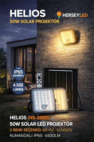 HELİOS (HS-3880) 50W SOLAR LED PROJEKTÖR 2 RENK SEÇENEĞİ ( BEYAZ - GÜNIŞIĞI ) KUMANDALI IP65 4500LM
