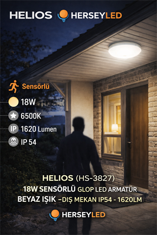 HELIOS (HS-5880) 18W SENSÖRLÜ GLOP LED ARMATÜR BEYAZ IŞIK -DIŞ MEKAN IP54 - 1620LM