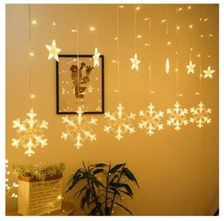 KAR TANESİ VE YILDIZ DEKORLU İÇ MEKAN SAÇAK LED GÜNIŞIĞI FONKSİYONLU ( 3MT GENİŞLİK )