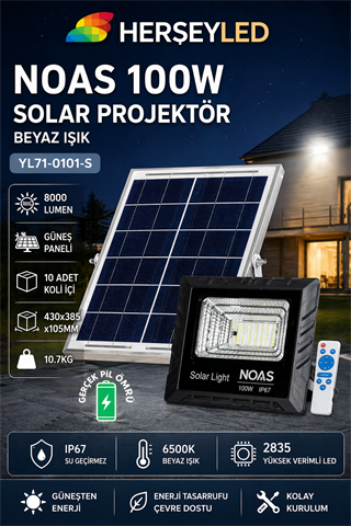 NOAS 100W SOLAR PROJEKTÖR BEYAZ IŞIK  YL71-0101-S