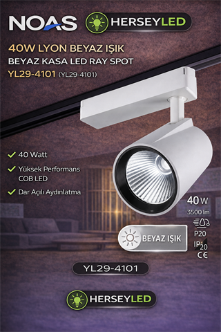 NOAS 40W LYON BEYAZ IŞIK BEYAZ KASA LED RAY SPOT YL29-4101