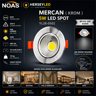 NOAS 5W COB LED SPOT MERCAN KROM KASA BEYAZ YL28-0502