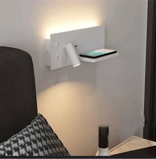 YATAK BAŞI LED APLİK KABLOSUZ ŞARJ OKUMA LAMBASI BEYAZ KASA GÜNIŞIĞI IŞIK ECN-7701