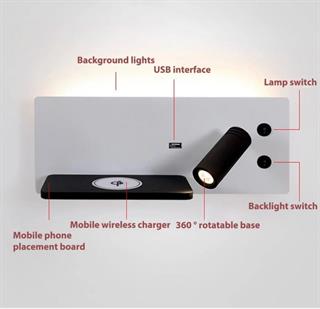 YATAK BAŞI LED APLİK KABLOSUZ ŞARJ OKUMA LAMBASI BEYAZ KASA GÜNIŞIĞI IŞIK ECN-7701