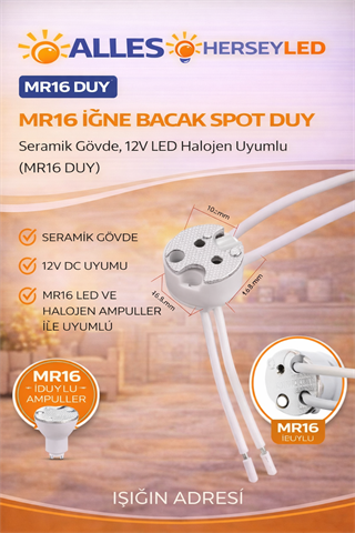 ALLES MR16 İğne Bacak Spot Duy - Seramik Gövde, 12V LED   Halojen Uyumlu