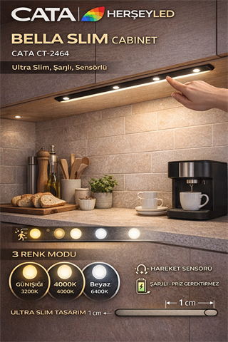 Bella Slim Cabinet 3 Renk Modlu, Şarjlı, Sensörlü  Cata CT-2464