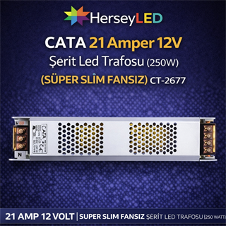 CATA 21 Amper 12v Şerit Led Trafosu (250W) (SÜPER SLİM FANSIZ) CT-2677